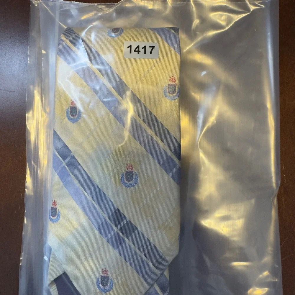 1417 | Harve Benard Silk Plaid Crest Embroidered Necktie Yellow Blue Mens OS